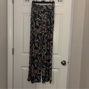 Leaf Print Wide-Leg Pants